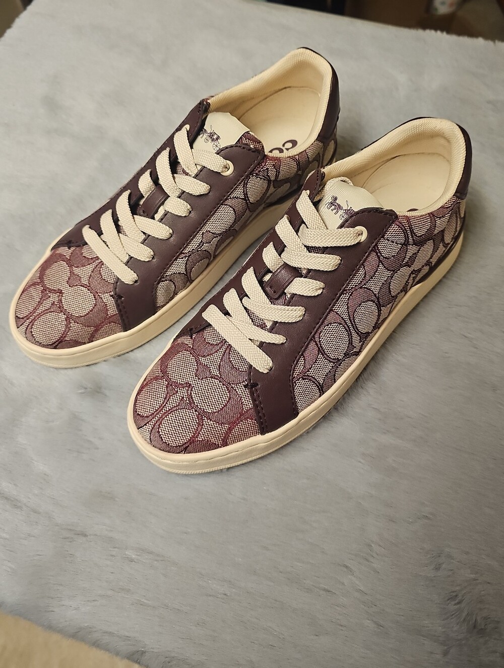 Coach Women's Plum Signature Low-Top Sneakers with Cream Accents | Size 7 B